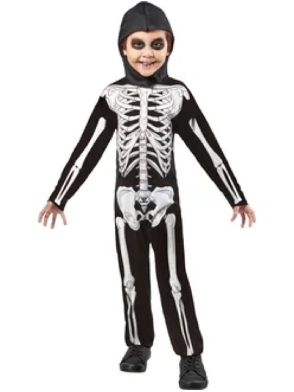 Kids Black Skeleton Costume Bone Print Medium No Hood